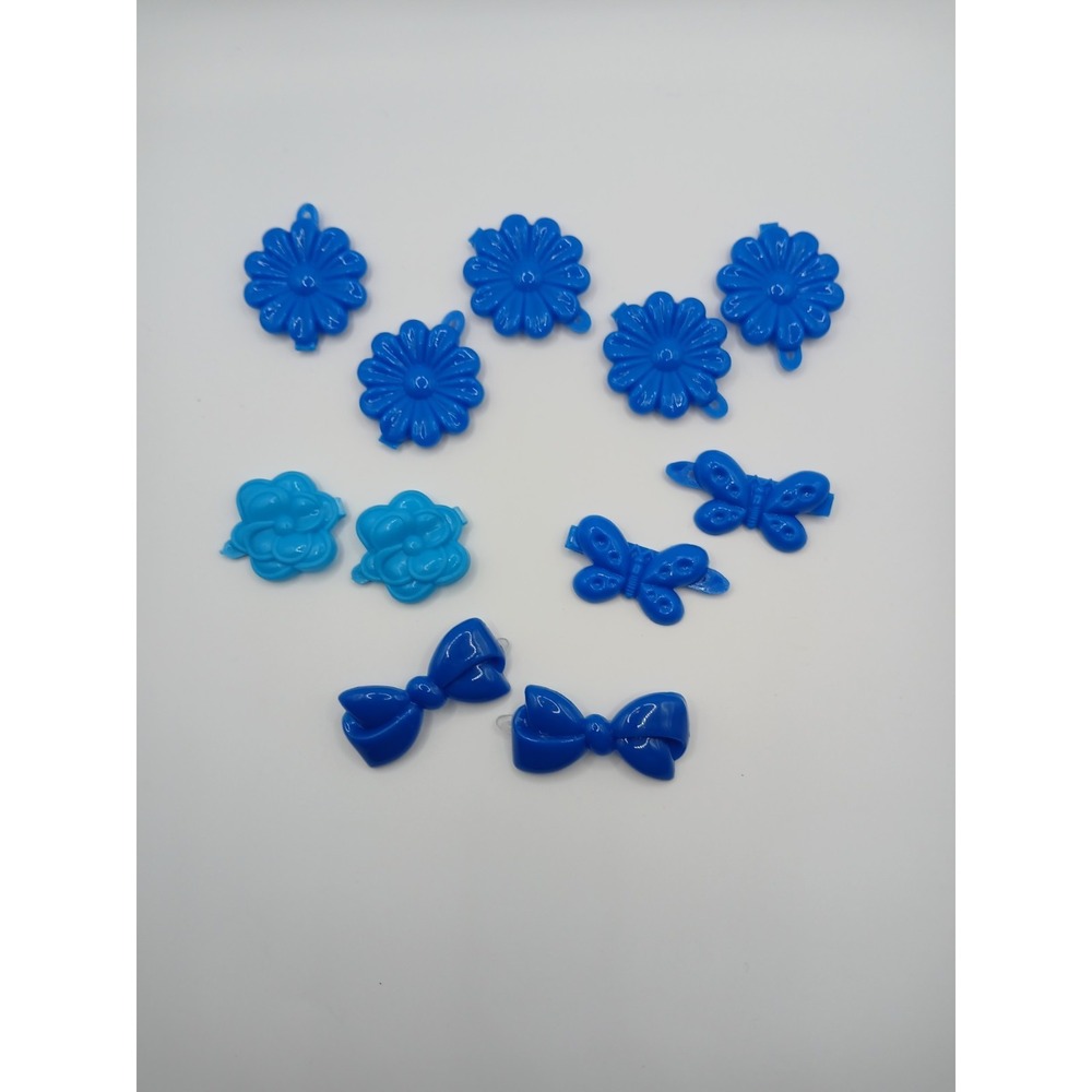 Lot 11 Vintage Childs Snap Tight Plastic Hair Clip Barrettes Kids Goody Blue